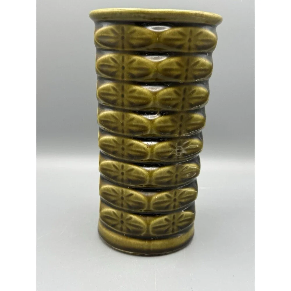 Vintage MCM McCoy Floraline Atomic Starburst Vase Olive Green 1960’s USA